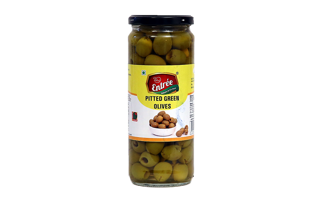 Vishaal Entree Pitted Green Olives    Glass Jar  360 grams